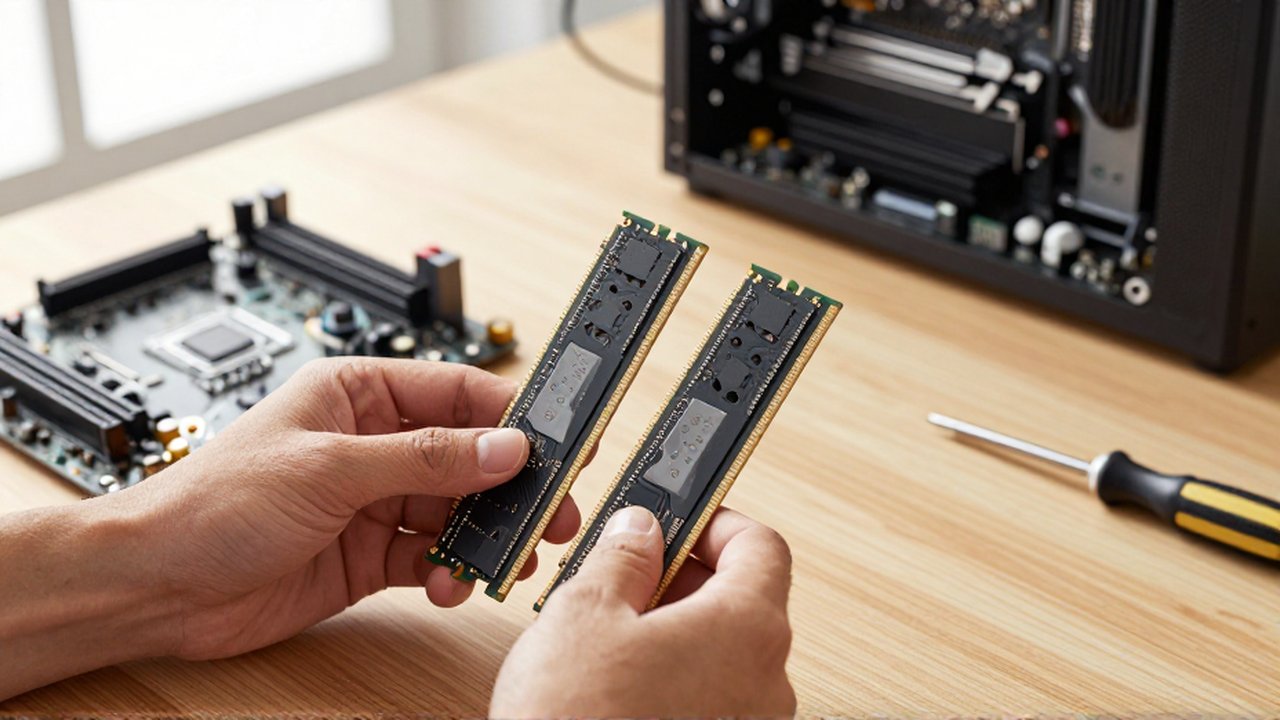 A technician compares the notch positions and circuitry of DDR4 and DDR5 RAM sticks on a workbench.
