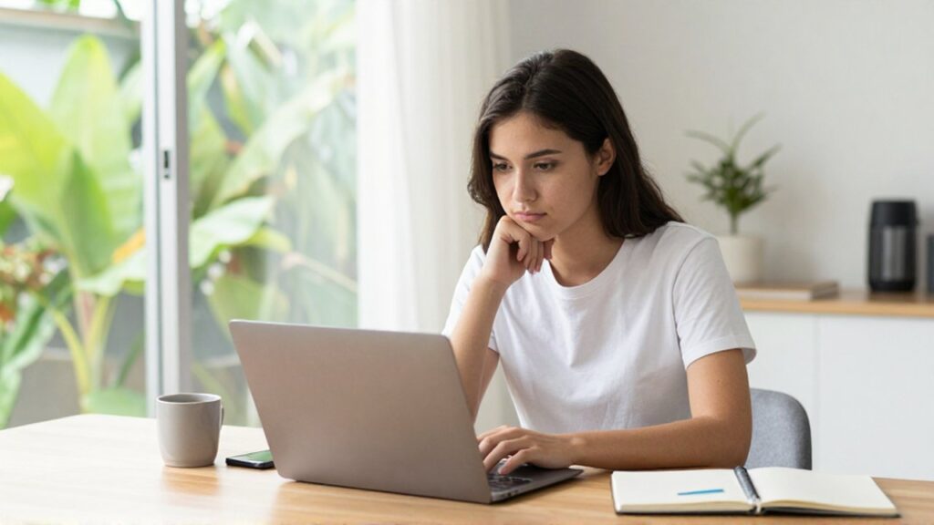 A focused student sits at a tidy desk