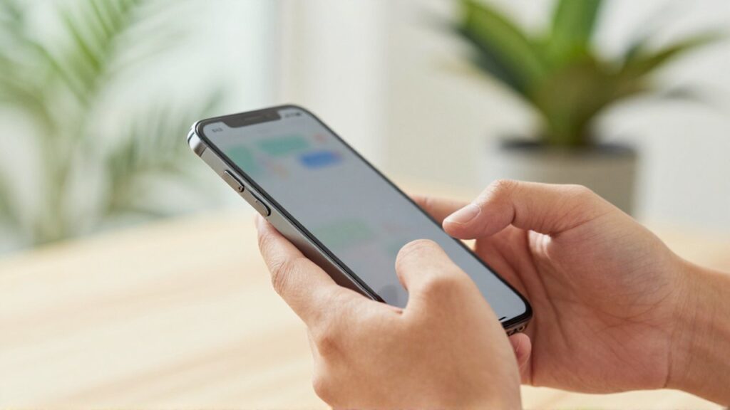 Hands interact with a smartphone